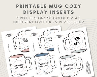 Printable Mug Cozy Gift Card,  Coffee Cozy Display Label for handmade mug hugs, print at home, digital pdf file