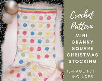 Granny Square Christmas Stocking Crochet Pattern, Cute Fun Spotty Stocking, Crochet Christmas Decorations, digital download