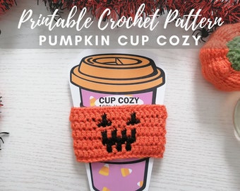 Pumpkin Coffee Cup Cozy Crochet Pattern, Mosaic Crochet Pattern for a Quick & Easy Crochet Coffee Cup Sleeve, PDF digital download