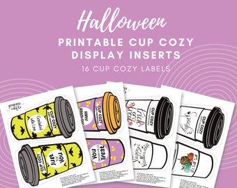 Halloween Printable Cup Cozy Gift Card,  Coffee Sleeve Display Label for handmade cup holders, print at home, digital pdf file