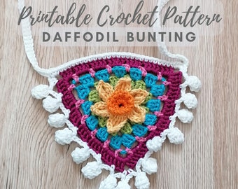 Spring Bunting Crochet Pattern Garden Tea Party Decor Baby Shower Banner Daffodil Garland