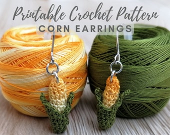 Crochet Corn Earrings, Micro Crochet Pattern, Quick & Easy Make PDF Printable, Jewellery Tutorial, digital download