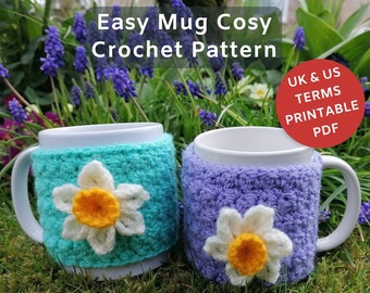 Easy Mug Cosy Crochet Pattern, Daffodil Cup Cozy, Quick and Easy Crochet Pattern, Gift for Her, Gift for Mum, digital download