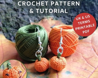 Crochet Pumpkin Earrings, Micro Crochet Pattern, Quick & Easy Make PDF Printable, Jewellery Tutorial, digital download