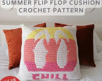 Summer Pillow Covers Crochet Pattern, Flip Flop Design, Mosaic Crochet Home Decor, Scatter Cushion, Pillow, digital download