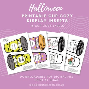 Halloween Printable Cup Cozy Gift Card,  Coffee Sleeve Display Label for handmade cup holders, print at home, digital pdf file