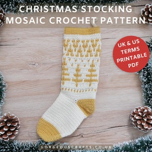 Inset Mosaic Crochet Christmas Stocking Pattern: Nordic Alpine Colourwork Decorations (PDF Digital Download)