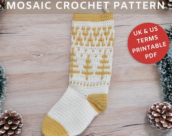 Christmas Stocking Crochet Pattern, Mosaic Crochet Christmas Decorations, digital download