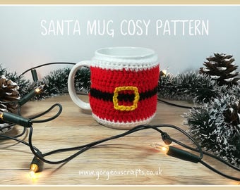 Santa Mug Cosy Crochet Pattern, Christmas Crochet Mug Cozy Pattern, Mug Sleeve, Cup Cozy, Printable PDF Digital Download