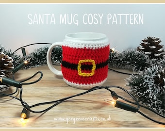 Santa Mug Cosy Crochet Pattern: Quick & Easy Christmas Mug Sleeve (PDF Digital Download)