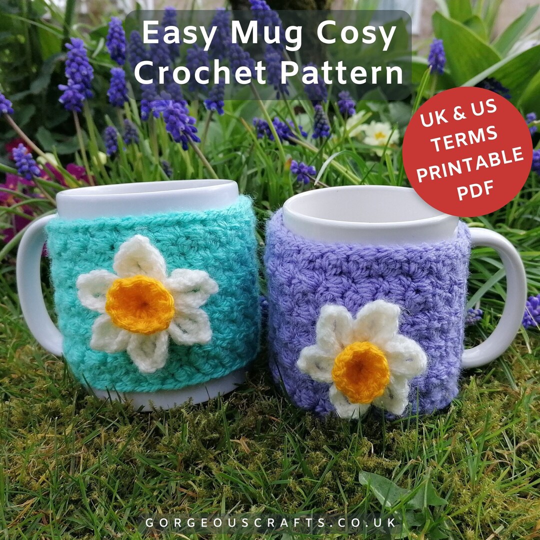 Easy Mug Cosy Crochet Pattern, Daffodil Cup Cozy, Quick and Easy