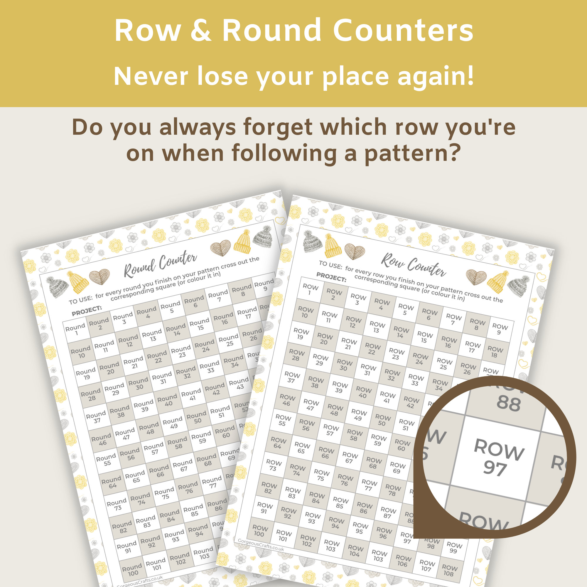 Printable Row Counter, Includes Round Counters, Use With Knitting ...