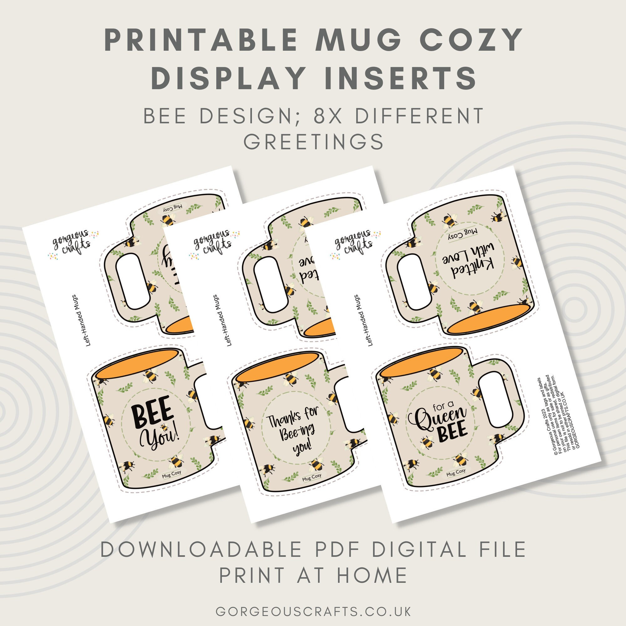 Printable Bee Mug Cozy Gift Card Display Labels (PDF Digital Dowload)