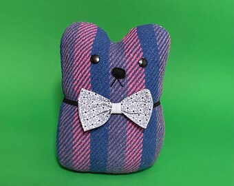 Teddy Bear Plush Stuffed Animal - Plushie Sewn from Handwoven Recycled Cotton - Purple and Pink