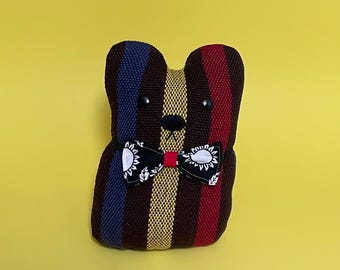 Teddy Bear Plush Stuffed Animal -  Plushie Sewn from Handwoven Cotton - Bright Primary Colors