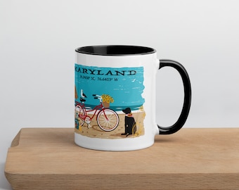 Maryland Beach Scene Ceramic Mug with Color Options
