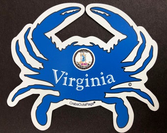 Virginia State Flag Crag Magnet & Decal plus FREE 4" VA crab magnet