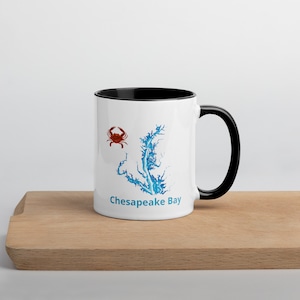 Mug carte de la baie de Chesapeake avec choix de couleurs et de crabe