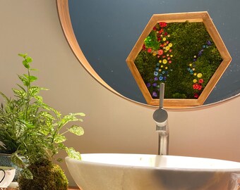 Hexagon M O S S   Art , preserved moss wall, moss art, moss wall, handmade moss art, moss decor, moss artist toronto.