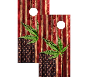Bandera americana con hoja de maceta Cornhole Board Skin Wrap Decals - Laminated Waterproof Vinyl - 48 x 24 pulgadas (2 Pack), cornhole wrap, cornhole
