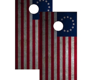 American flag/Betsy Ross Cornhole Board Skin Wrap Decals - Vinilo Laminado Impermeable - 48 x 24 pulgadas (2 Pack), envoltura cornhole, cornhole