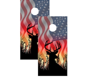 Bandera americana con calcomanías de envoltura de piel de tablero de cornhole de ciervo - vinilo impermeable laminado - 48 x 24 pulgadas (paquete de 2), envoltura de cornhole, cornhole