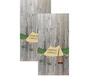 Happy Camper Cornhole Board Skin Wrap Decals - Vinilo Laminado Impermeable - 48 x 24 pulgadas (2 Pack), Cornhole Wrap, Cornhole