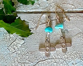 Sterling Silver and Turquoise Zia Charm Earrings