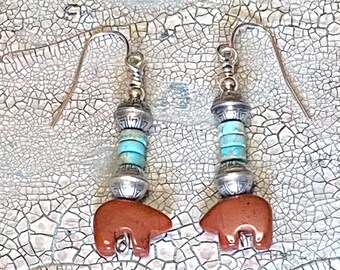 Red Jasper Bear Earrings: Sterling Silver Southwestern Style