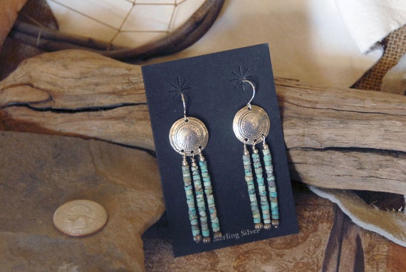 Turquoise and Silver Pewter Concho Dangle Earrings | Etsy