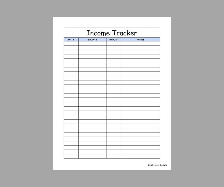 Income Tracker Printable PDF Letter Size Etsy
