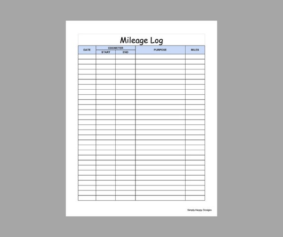 Mileage Log Printable PDF Letter Size - Etsy