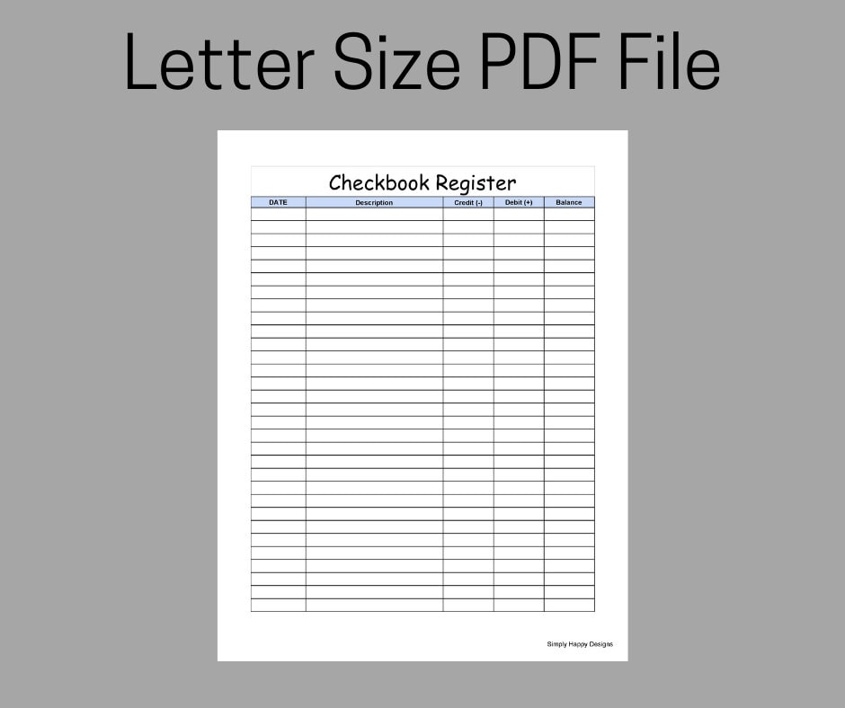 Checkbook Register Printable - PDF - Letter Size - Finance Tracker ...