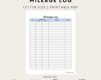 Mileage Log Printable - PDF - Letter Size
