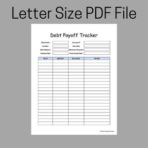 Rastreador de pagamento de dívida para impressão - PDF - tamanho carta