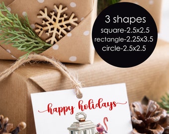 Printable set of 3 Christmas Lantern gift tags- square, circle, rectangle| Edit and Print personalized gift tags| Christmas gift tag set