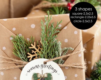 Printable set of 3 Christmas Wooden Heart gift tags- square, circle, rectangle| Edit & Print personalized gift tags| Christmas gift tag set