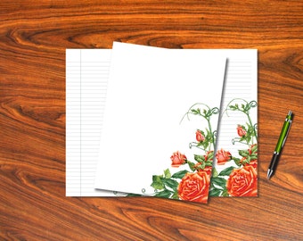 Printable Orange Roses stationary notebook & journal paper || digital paper