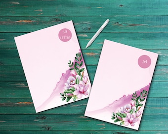 Printable Magnolias unlined, college-ruled & journal style paper