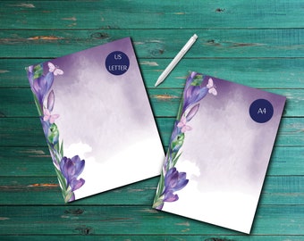 Printable Purple Crocus border with butterflies Stationery