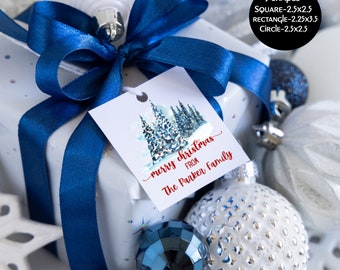 Printable set of 3 Christmas Tree gift tags - square, circle, and rectangle | Set of 3 Edit and Print gift tags | Printable gift tags