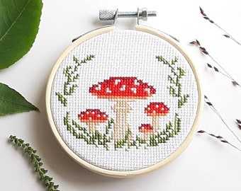Mushroom cross stitch pattern- digital pdf embroidery pattern - easy pattern - do it yourself cross stitch - diy project - diy adult craft