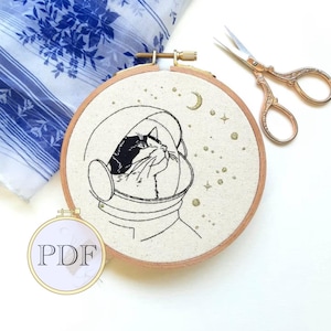 Space Cat Embroidery Pattern: Beginner DIY Design (PDF)