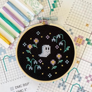 Mini Ghost Garden Cross Stitch Kit: Beginner DIY Art