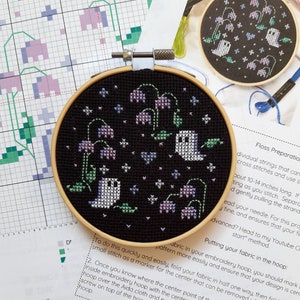 Halloween Cross Stitch Kit - Ghost Garden - Cute Ghost - Beginner Friendly Cross Stitch Kits - Cross Stitch Art DIY