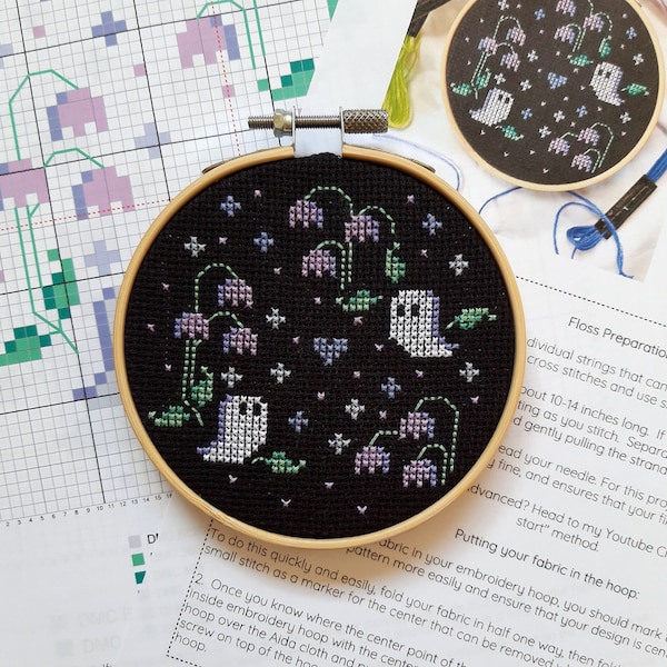 Halloween Ghost Garden Cross Stitch Kit: Beginner DIY Art