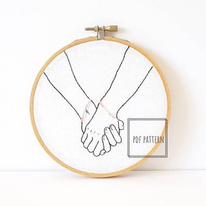 PATTERN / Instant PDF Digital Download / Friendship bracelets and holding hands / embroidery pattern and tutorial / Embroidery Art