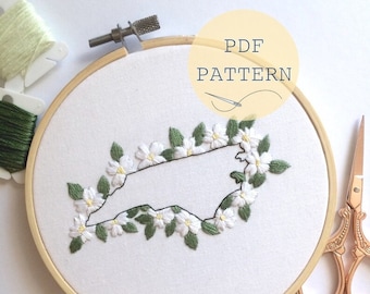 North Carolina Dogwood Embroidery Pattern: DIY Floral Hoop Art (PDF)
