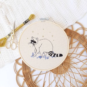 Racoon Embroidery - Mushroom Embroidery - Finished Embroidery hoop