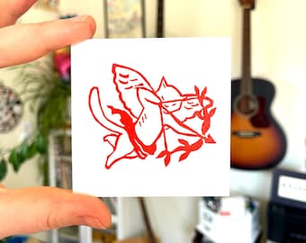 Cupid Cat Linocut Print 3x3